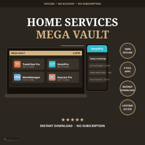 Home Services Mega Vault — 4 Business Apps Bundle (HVAC, Detailing, Moving, Daycare)