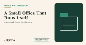 Featured image for a guide on building a small office organization system