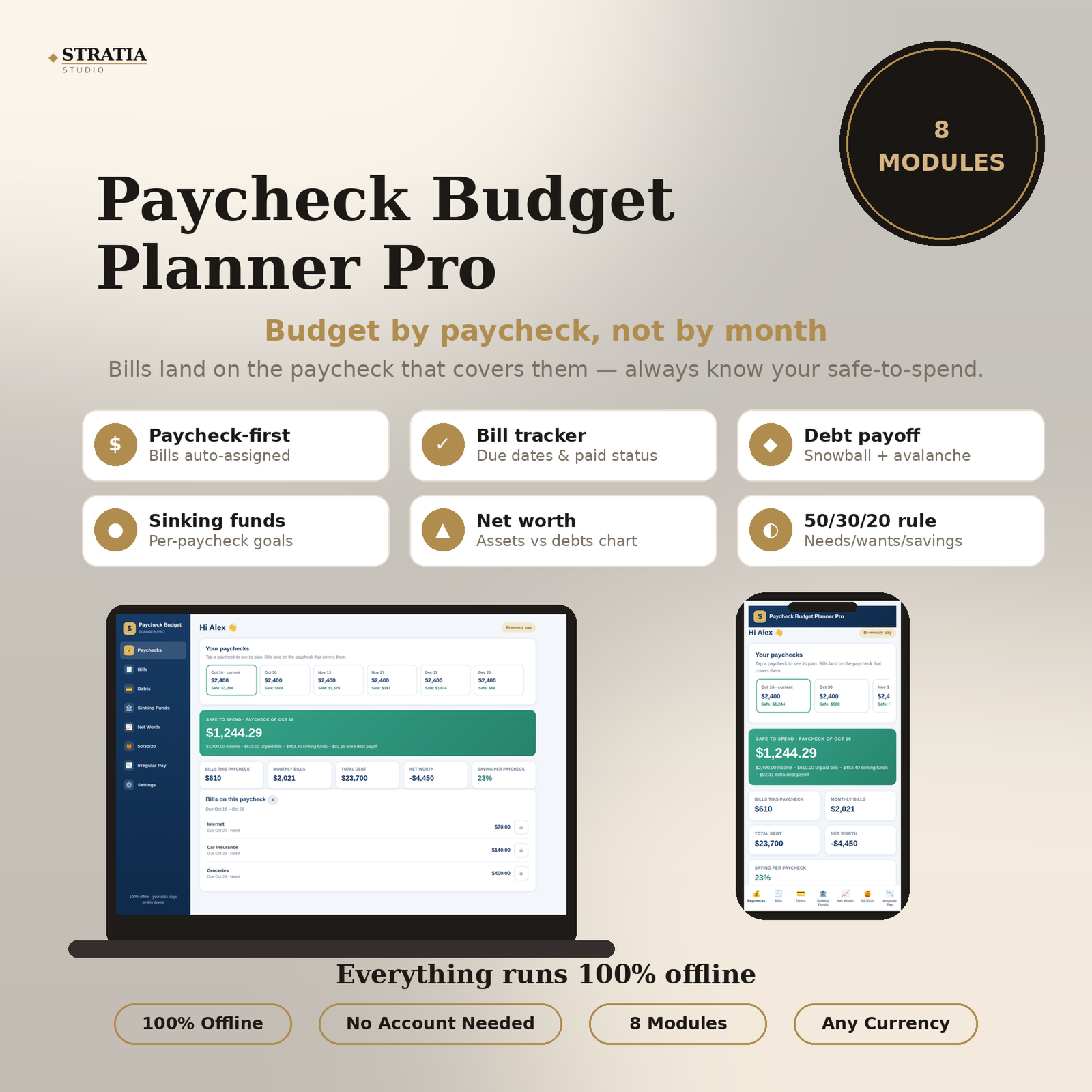 Paycheck Budget Planner Pro: Offline Budget App with Bill Tracker & Debt Payoff Calculator