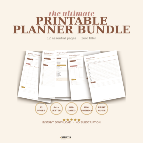 Printable Planner Bundle: 12 Undated Pages — Daily, Weekly, Monthly, Budget & Habit Tracker