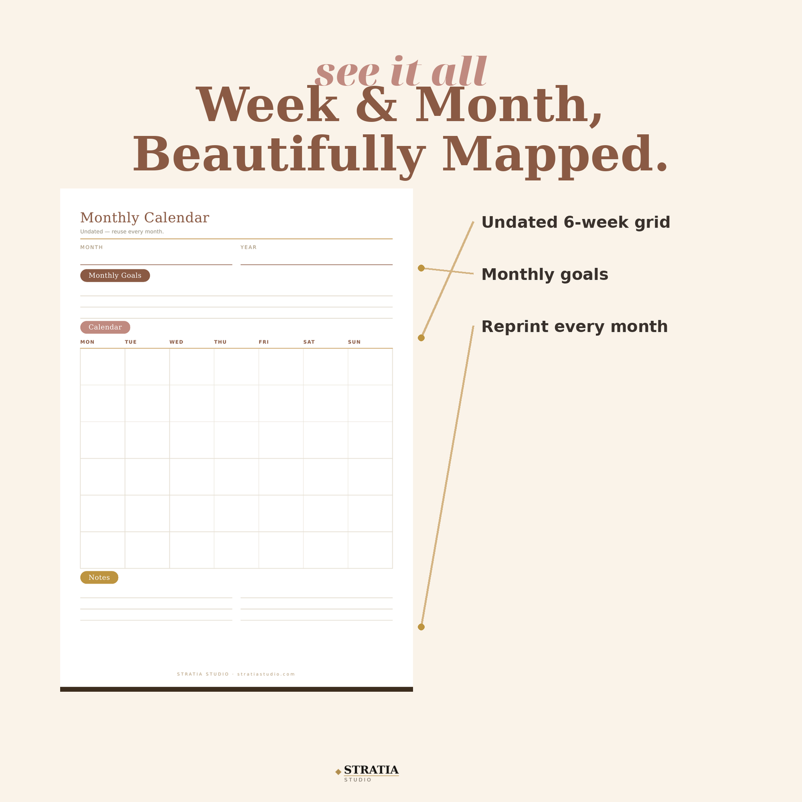 Printable Planner Bundle: 12 Undated Pages — Daily, Weekly, Monthly, Budget & Habit Tracker - Image 3