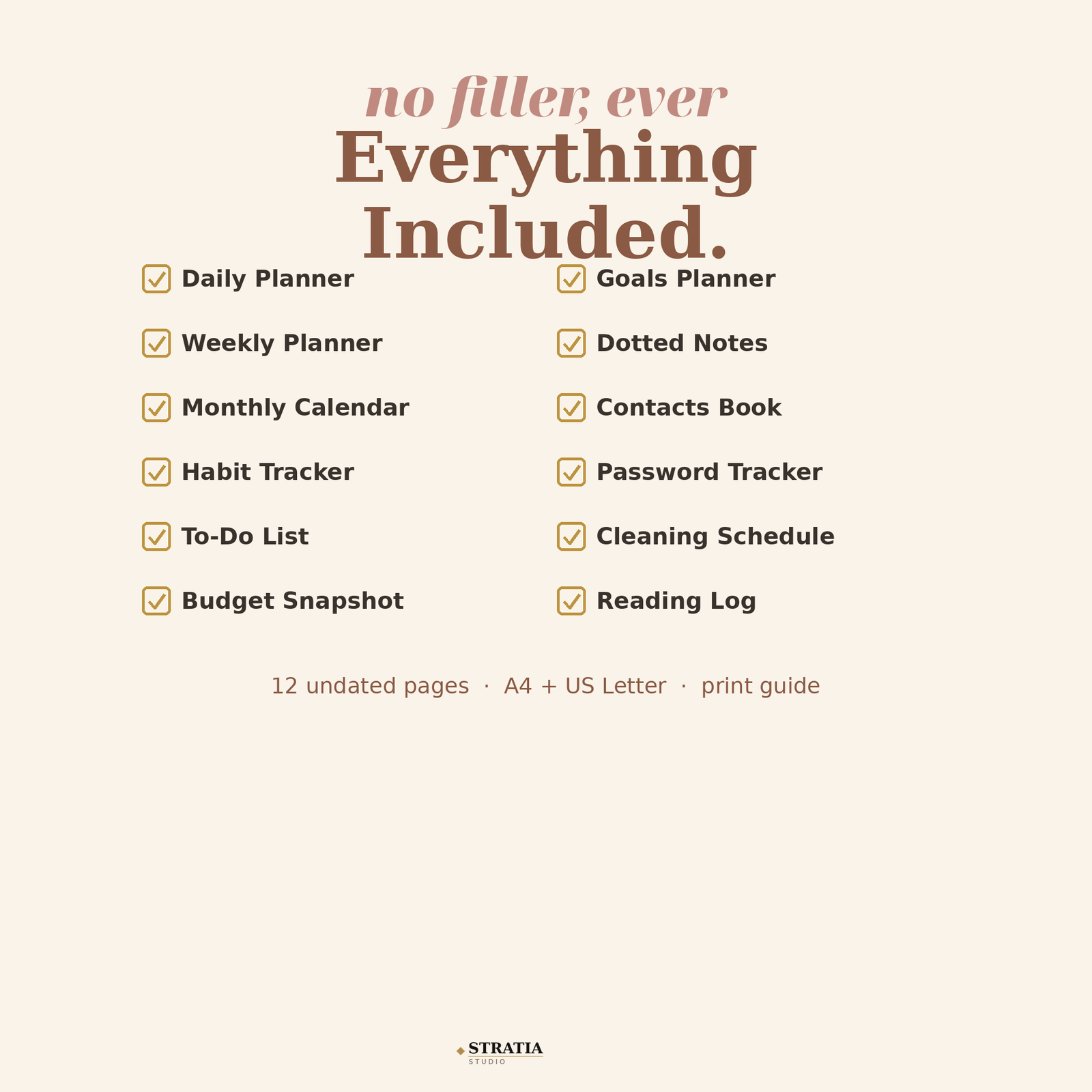 Printable Planner Bundle: 12 Undated Pages — Daily, Weekly, Monthly, Budget & Habit Tracker - Image 4